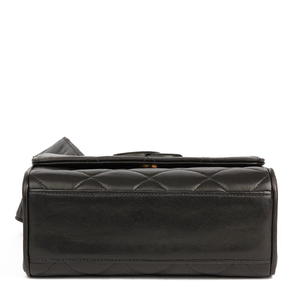 1991 Chanel Black Quilted Lambskin Vintage Leather Logo Shoulder Flap Bag 1