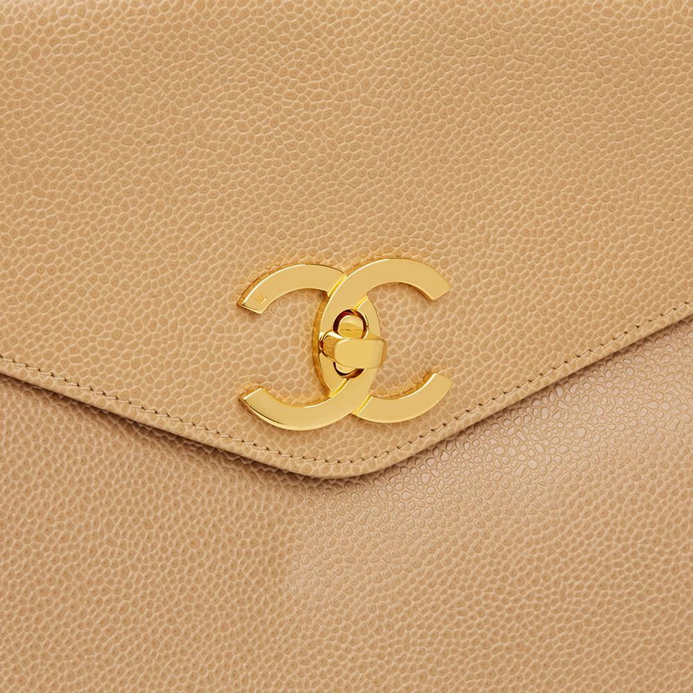 1994 Chanel Beige Caviar Leather Vintage Classic Shoulder Bag 2