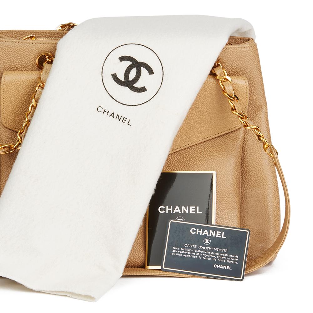 1994 Chanel Beige Caviar Leather Vintage Classic Shoulder Bag 7
