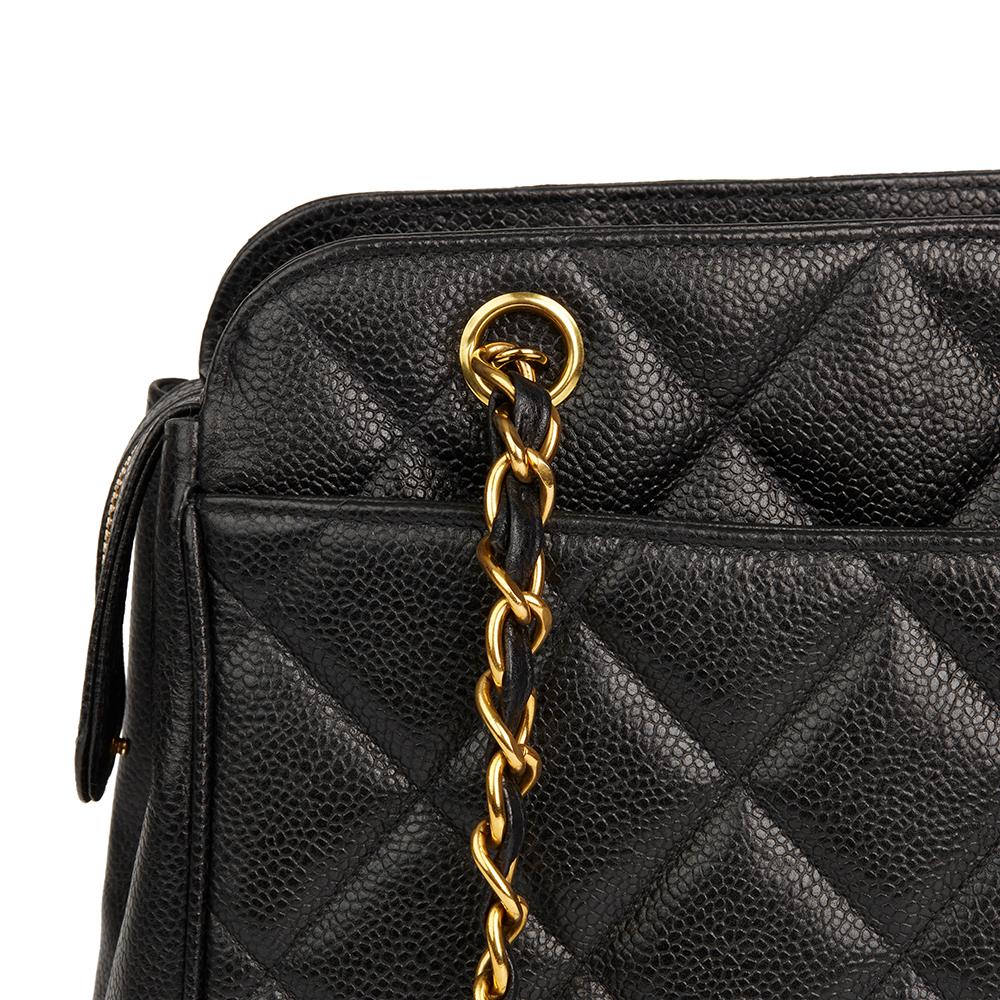 1990s Chanel Black Quilted Caviar Leather Timeless Shoulder Bag 3