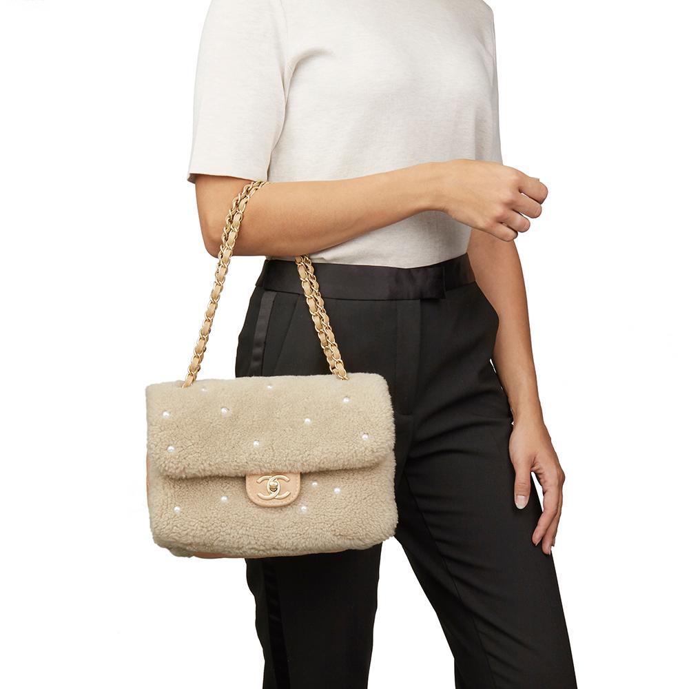 Chanel Light Beige Pearl Shearling and Lambskin Single Flap Bag, 2014  5