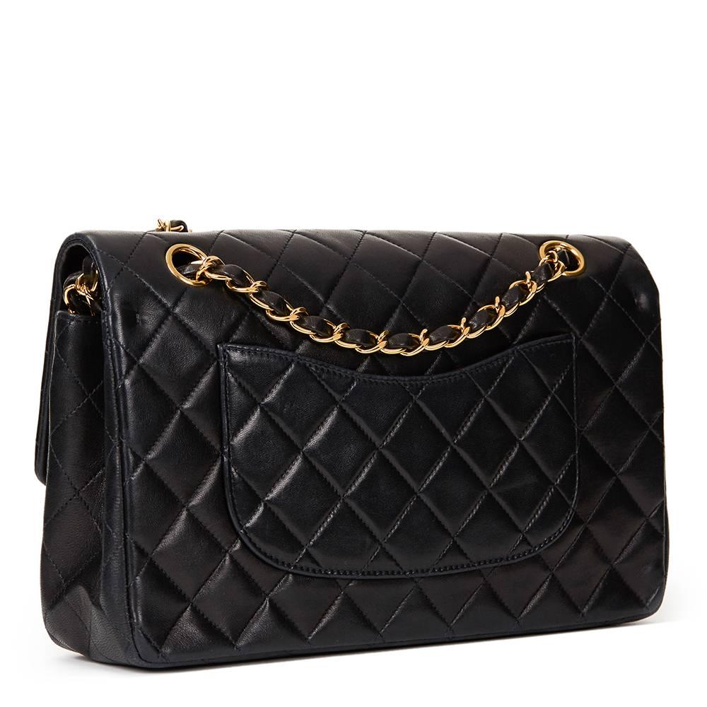 Women's 1996 Chanel Black Quilted Lambskin Vintage Medium Classic Double Flap Bag