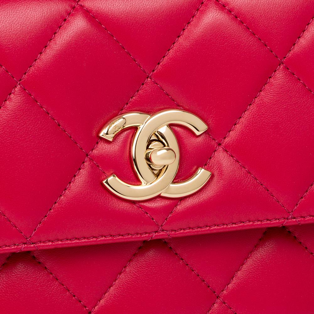 2017 Chanel Dark Pink Quilted Lambskin Small CC Handbag In Excellent Condition In Bishop's Stortford, Hertfordshire