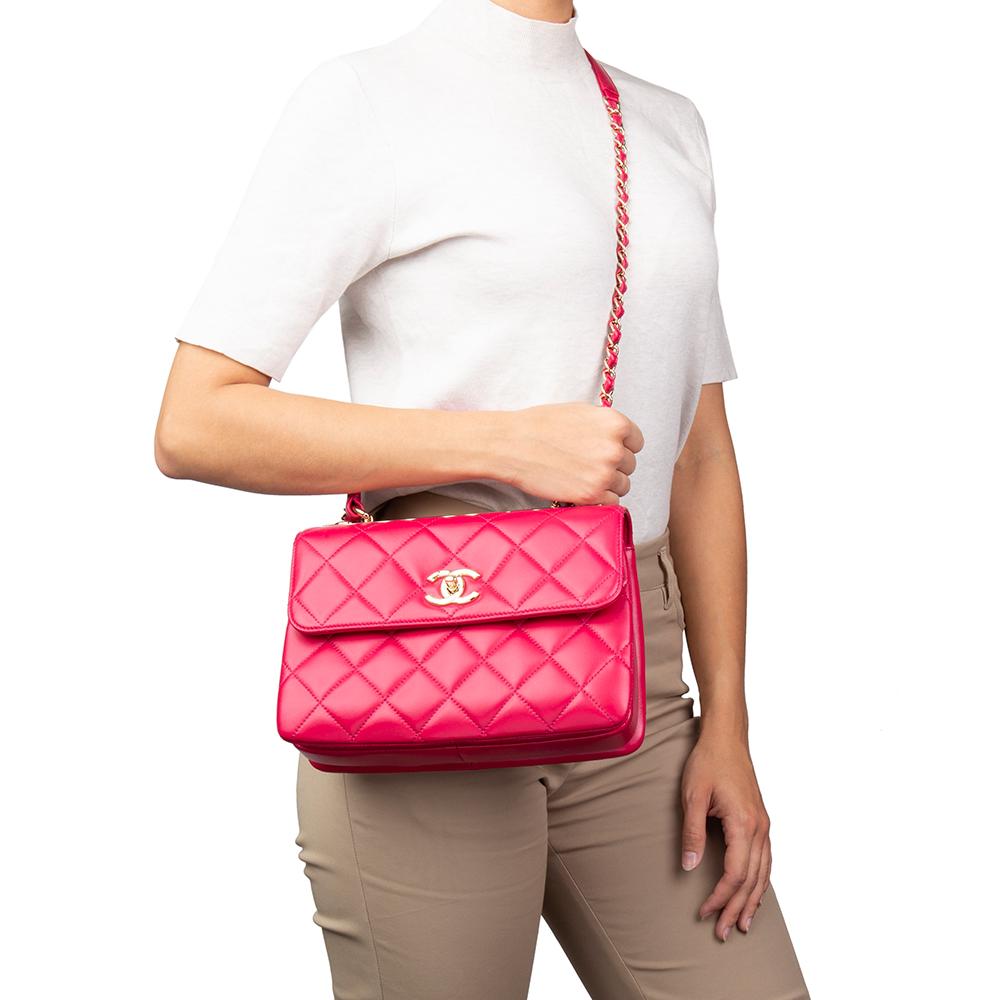 2017 Chanel Dark Pink Quilted Lambskin Small CC Handbag 5