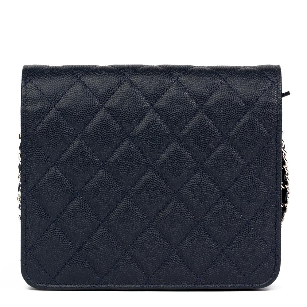 Black Chanel Navy Quilted Caviar Leather Square Wallet-on-Chain, 2018 