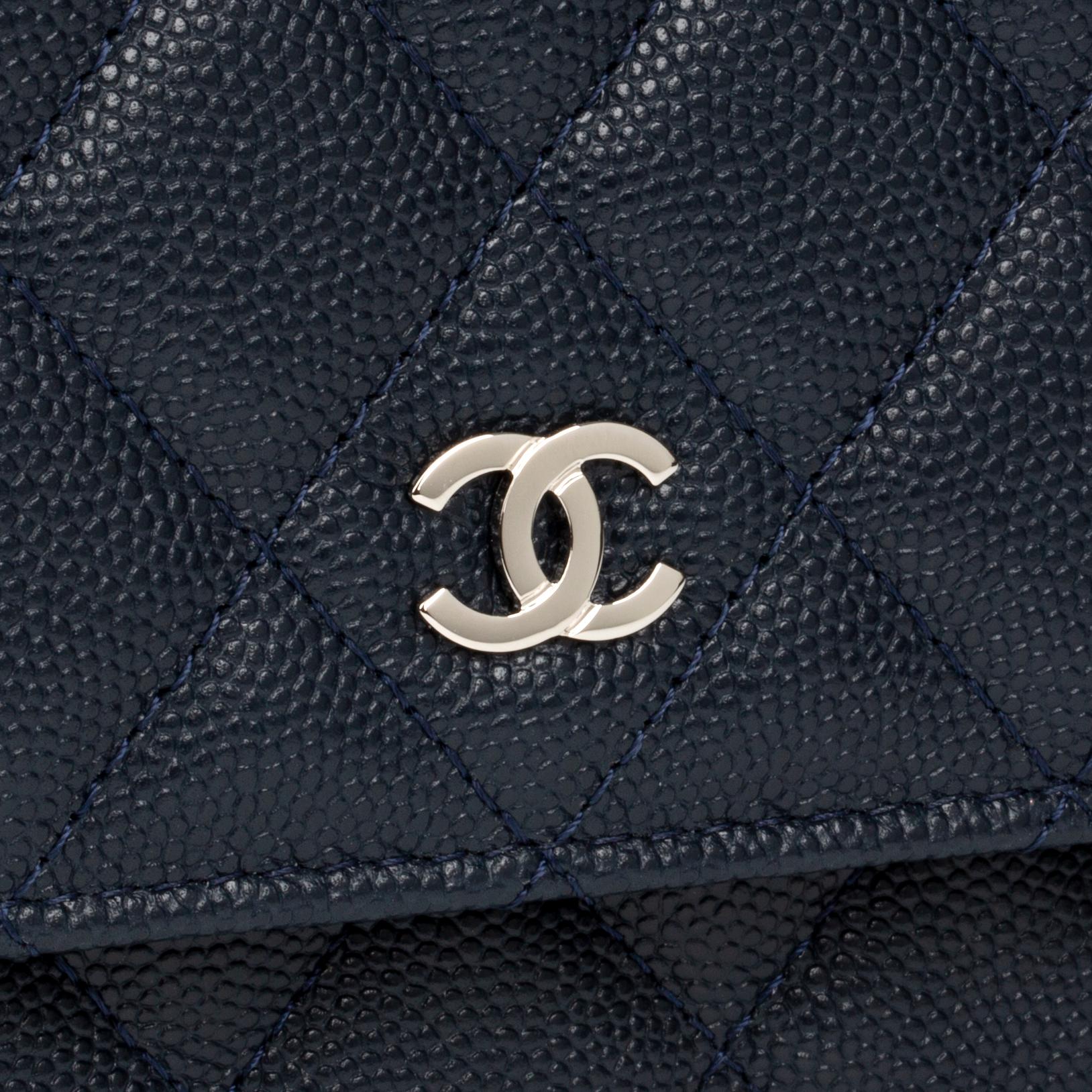 Women's Chanel Navy Quilted Caviar Leather Square Wallet-on-Chain, 2018 