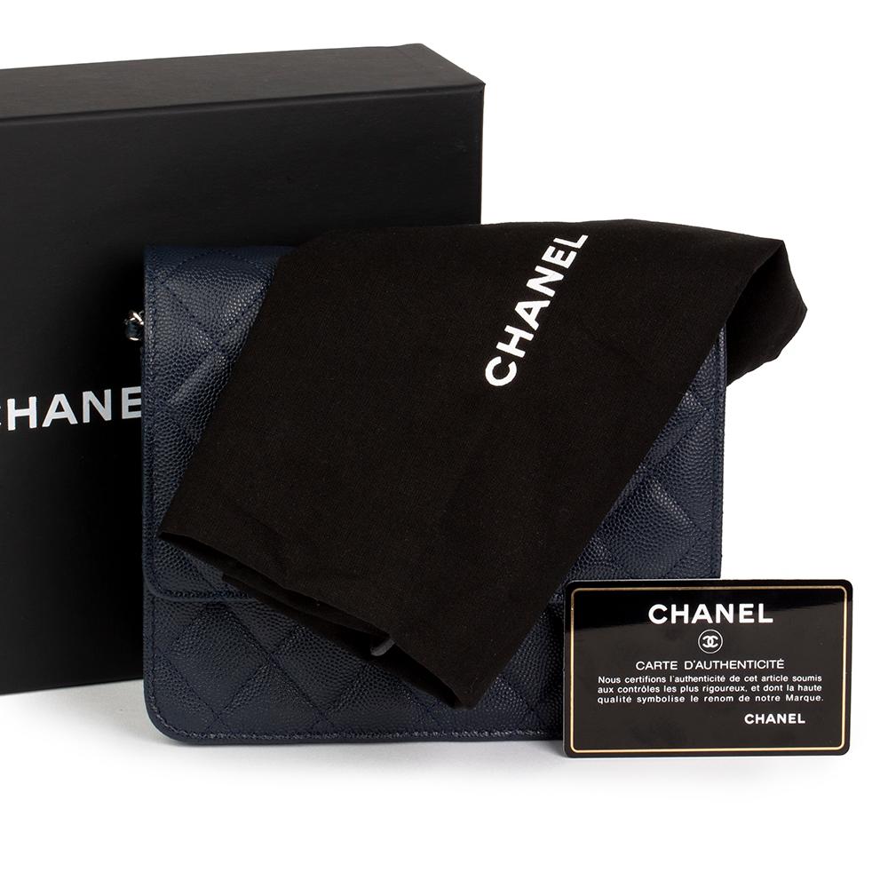 Chanel Navy Quilted Caviar Leather Square Wallet-on-Chain, 2018  5