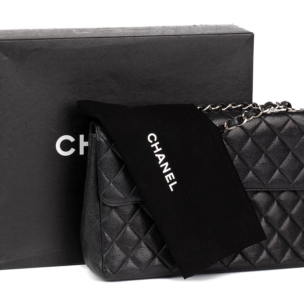 2001 Chanel Black Quilted Caviar Leather Classic Jumbo Flap Bag 6