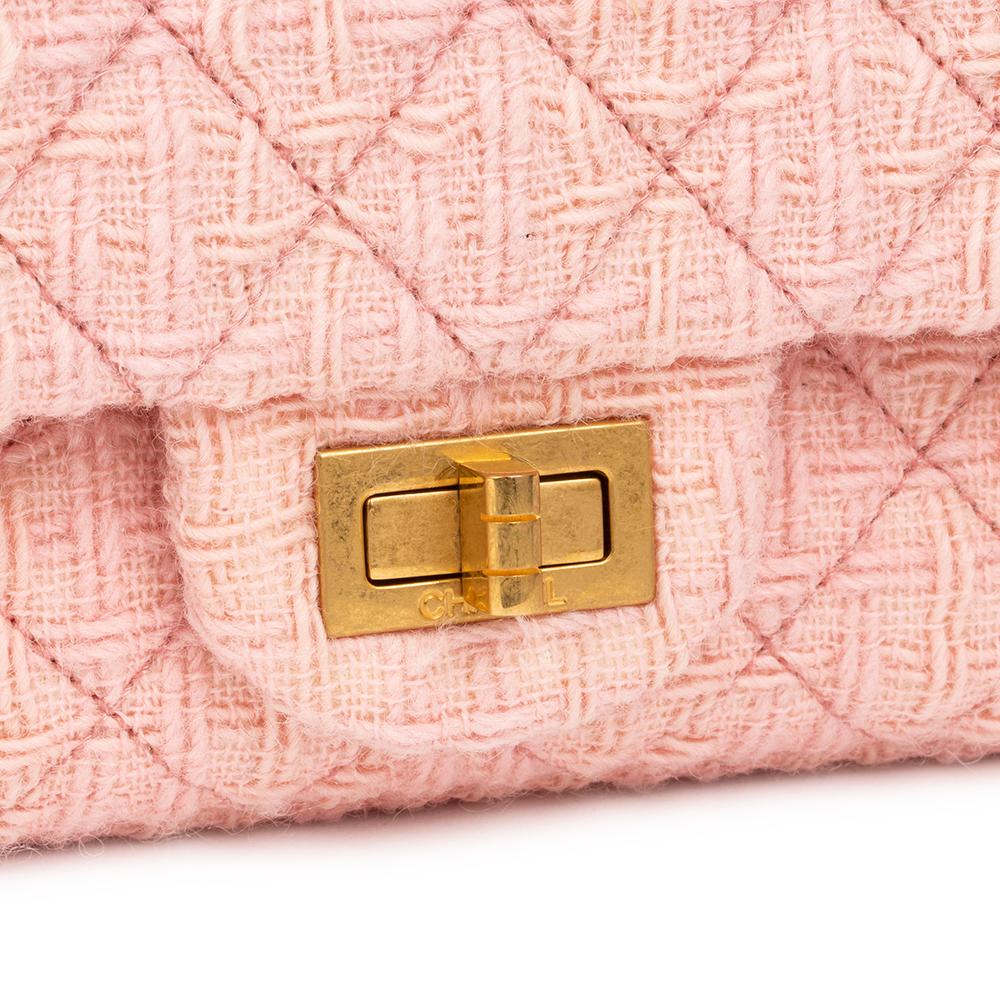 Orange 2017 Chanel Pink Quilted Tweed 2.55 Reissue 225 Double Flap Bag