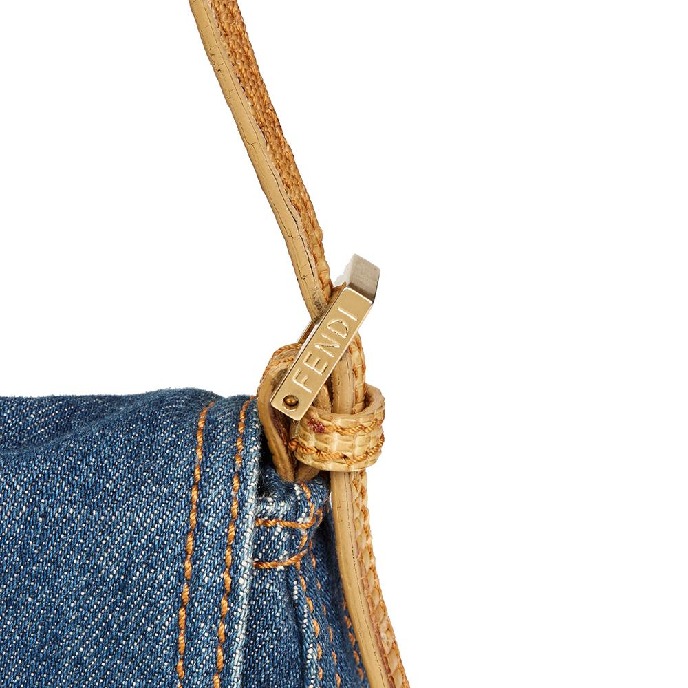 Gray Fendi Blue Denim and Beige Lizard Leather Mini Mama Baguette Bag, 2000