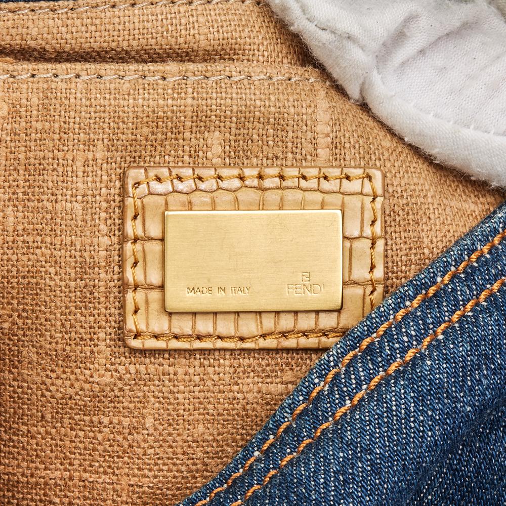 Fendi Blue Denim and Beige Lizard Leather Mini Mama Baguette Bag, 2000 In Excellent Condition In Bishop's Stortford, Hertfordshire