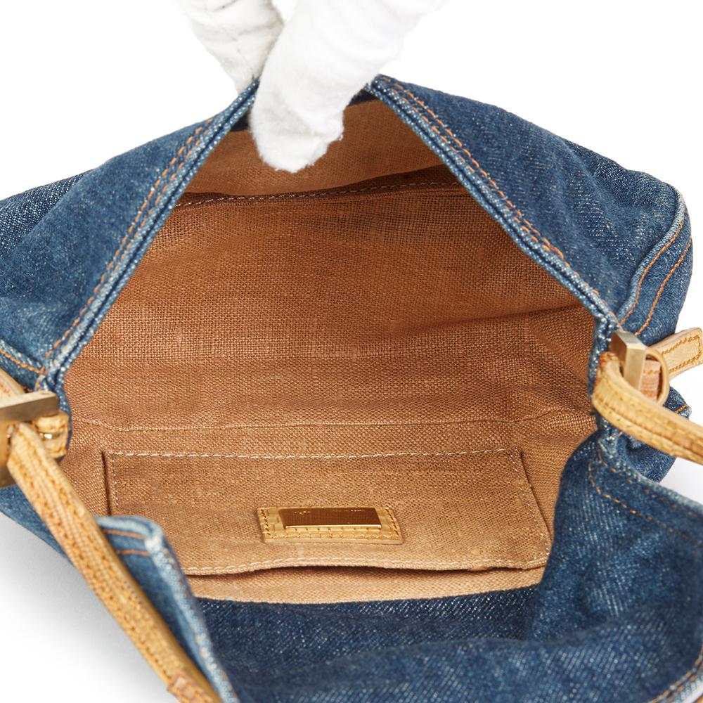 Fendi Blue Denim and Beige Lizard Leather Mini Mama Baguette Bag, 2000 1