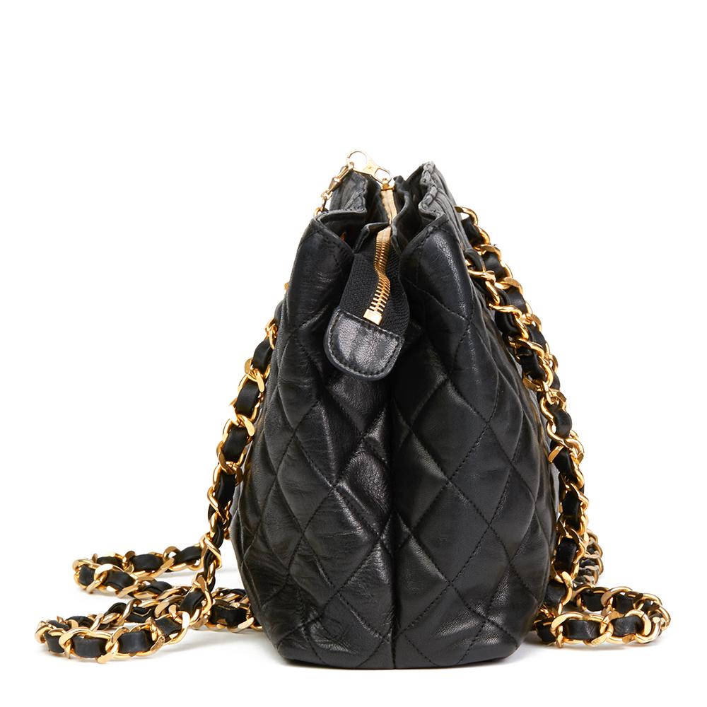 1989 Chanel Black Quilted Lambskin XL Timeless Charm Shoulder Bag In Good Condition In Bishop's Stortford, Hertfordshire