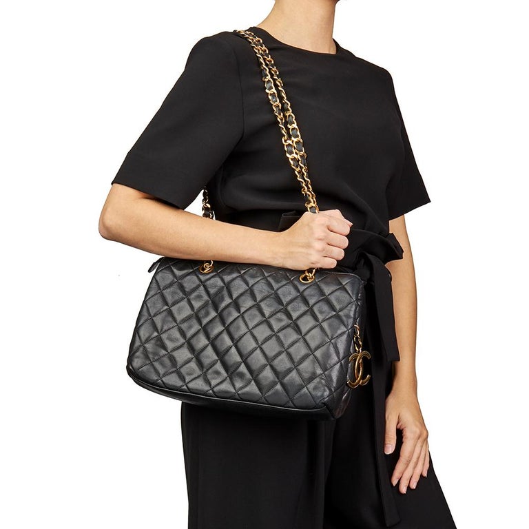1989 Chanel Black Quilted Lambskin XL Timeless Charm Shoulder Bag at ...