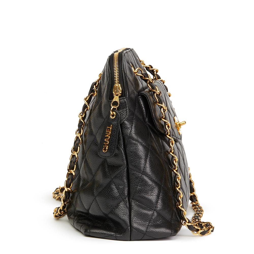 Chanel 
Black Quilted Caviar Leather Vintage Classic Shoulder Bag

 Reference: HB2200
Serial Number: 4487011
Age (Circa): 1996
Accompanied By: Authenticity Card, Care Booklet
Authenticity Details: Serial Sticker (Made in Italy)
Gender: Ladies
Type: