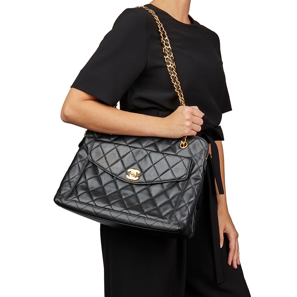 Chanel Black Quilted Caviar Leather Vintage Classic Shoulder Bag, 1996  7