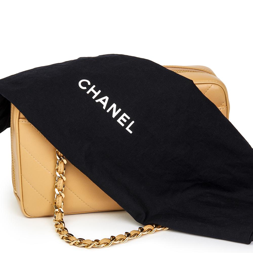 2000 Chanel Beige Chevron Quilted Lambskin Classic Camera Bag  6