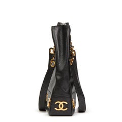 1992 Chanel Black Caviar Leather Jumbo Logo Trim Shoulder Bag