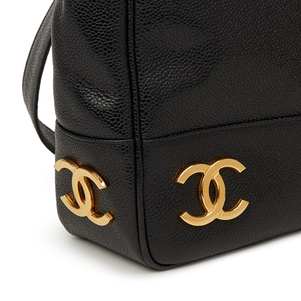 1992 Chanel Black Caviar Leather Jumbo Logo Trim Shoulder Bag 1
