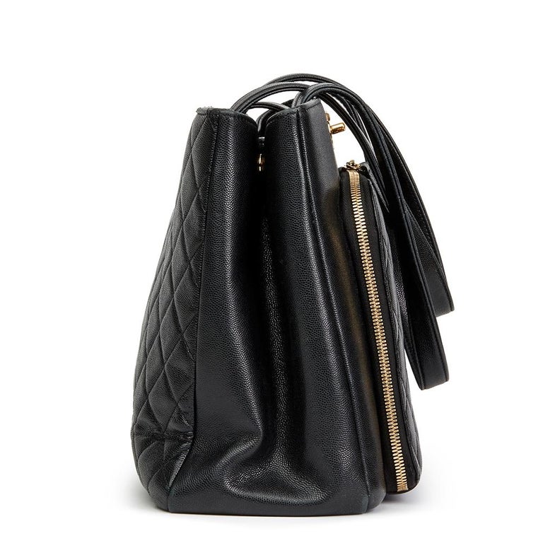 cc shopping bag 30cm black quilted caviar leather ghw