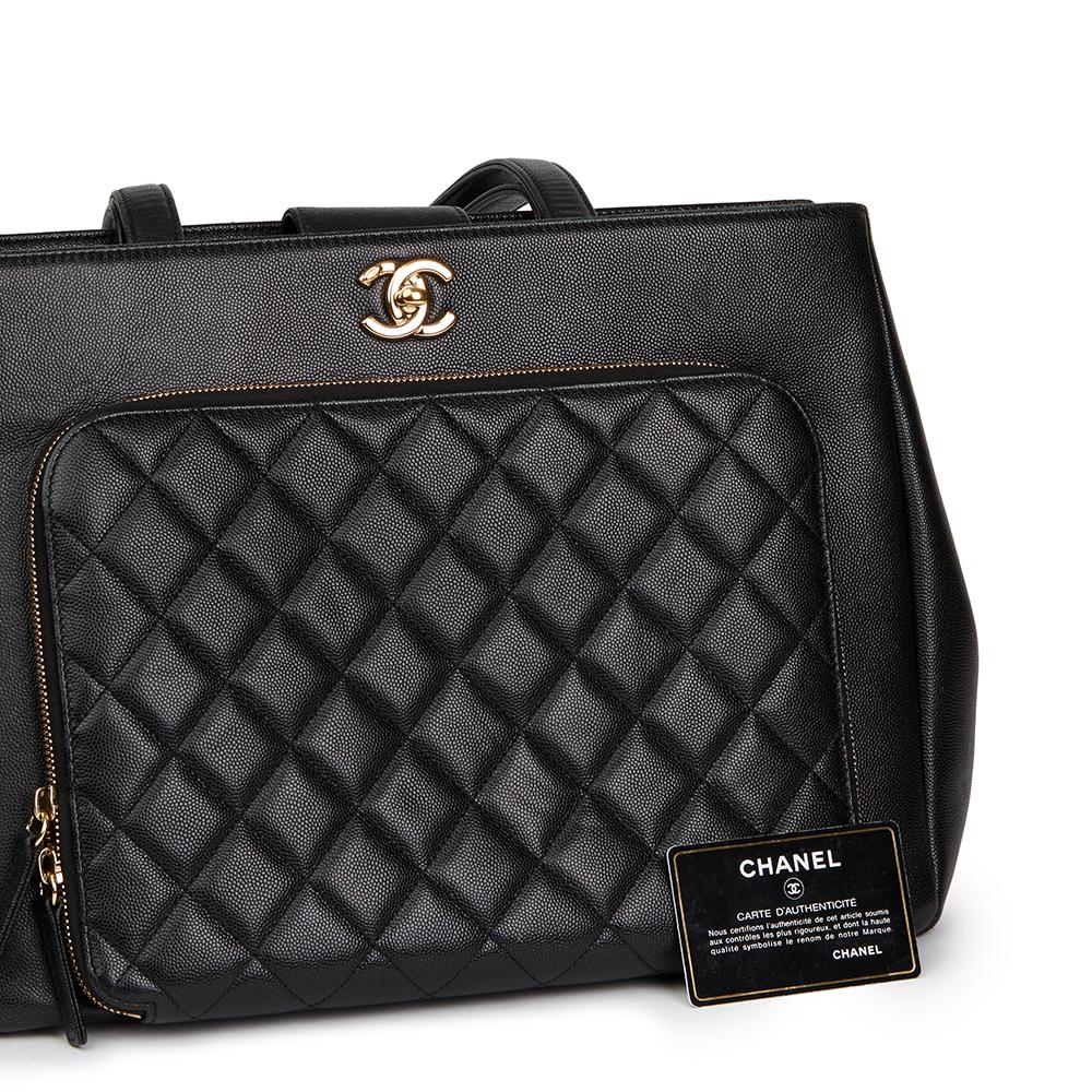 2017 Chanel Black Quilted Caviar Leather Large Shoulder Shopping Bag 6