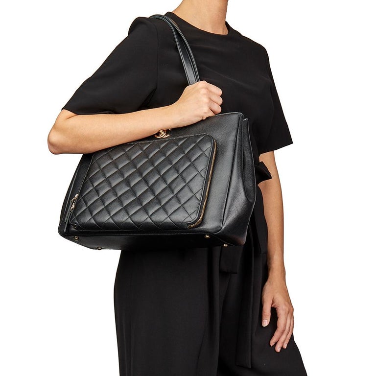 2017 Chanel Black Quilted Caviar Leather Large Shoulder Shopping Bag at ...