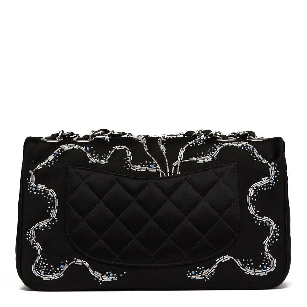 2014 Chanel Black Embellished Satin LED Medium Classic Single Full Flap Bag In Excellent Condition In Bishop's Stortford, Hertfordshire