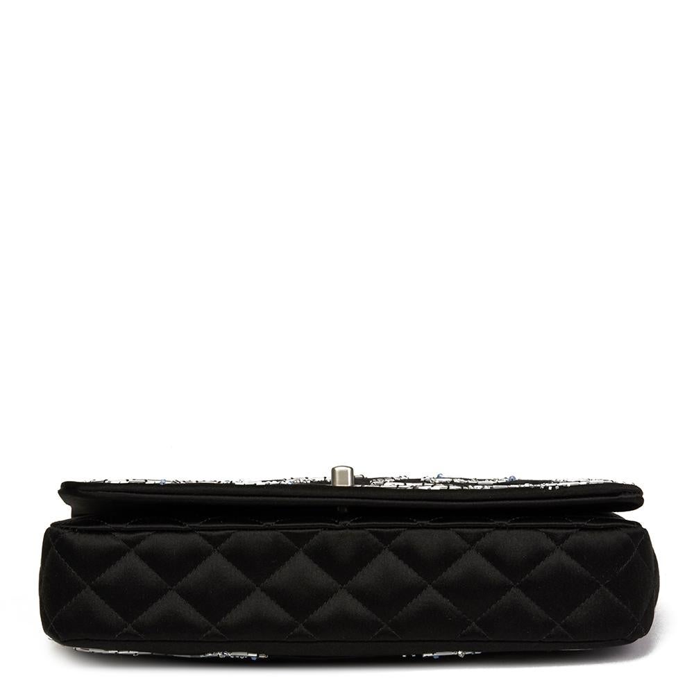 Women's 2014 Chanel Black Embellished Satin LED Medium Classic Single Full Flap Bag