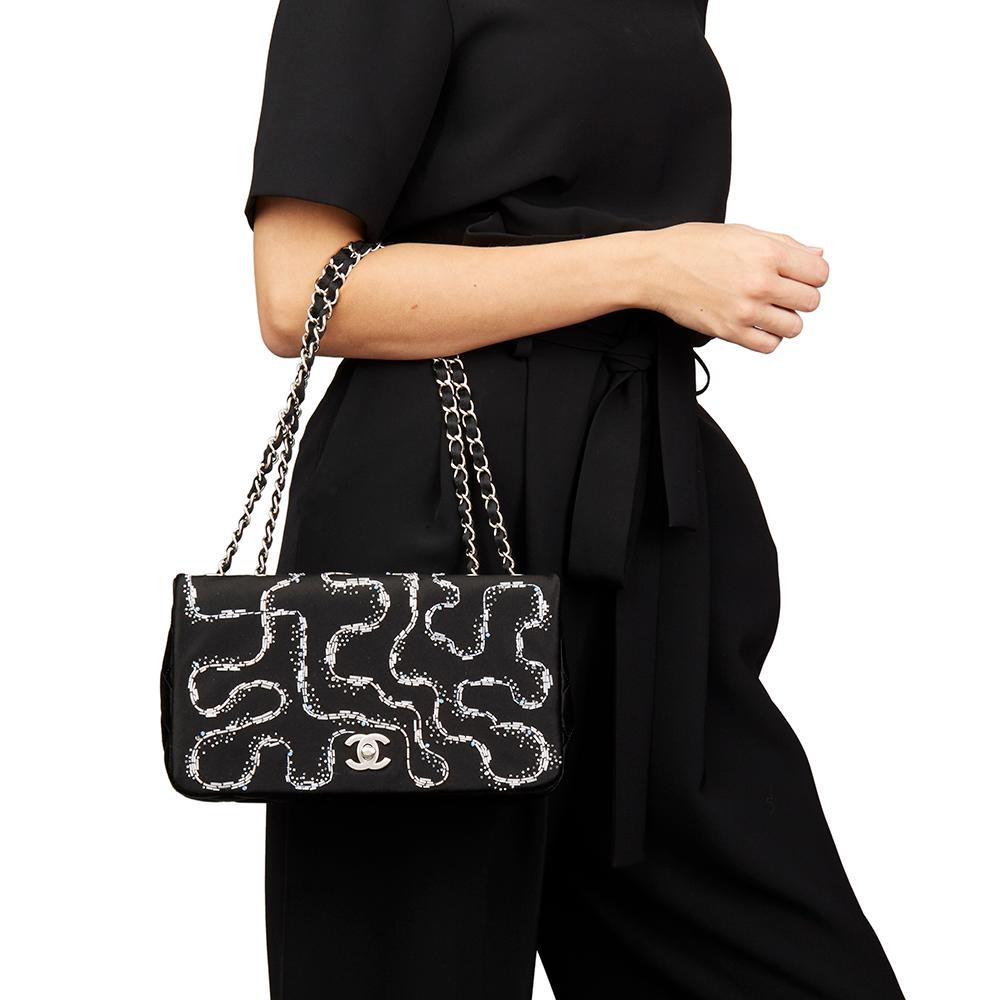 2014 Chanel Black Embellished Satin LED Medium Classic Single Full Flap Bag 8
