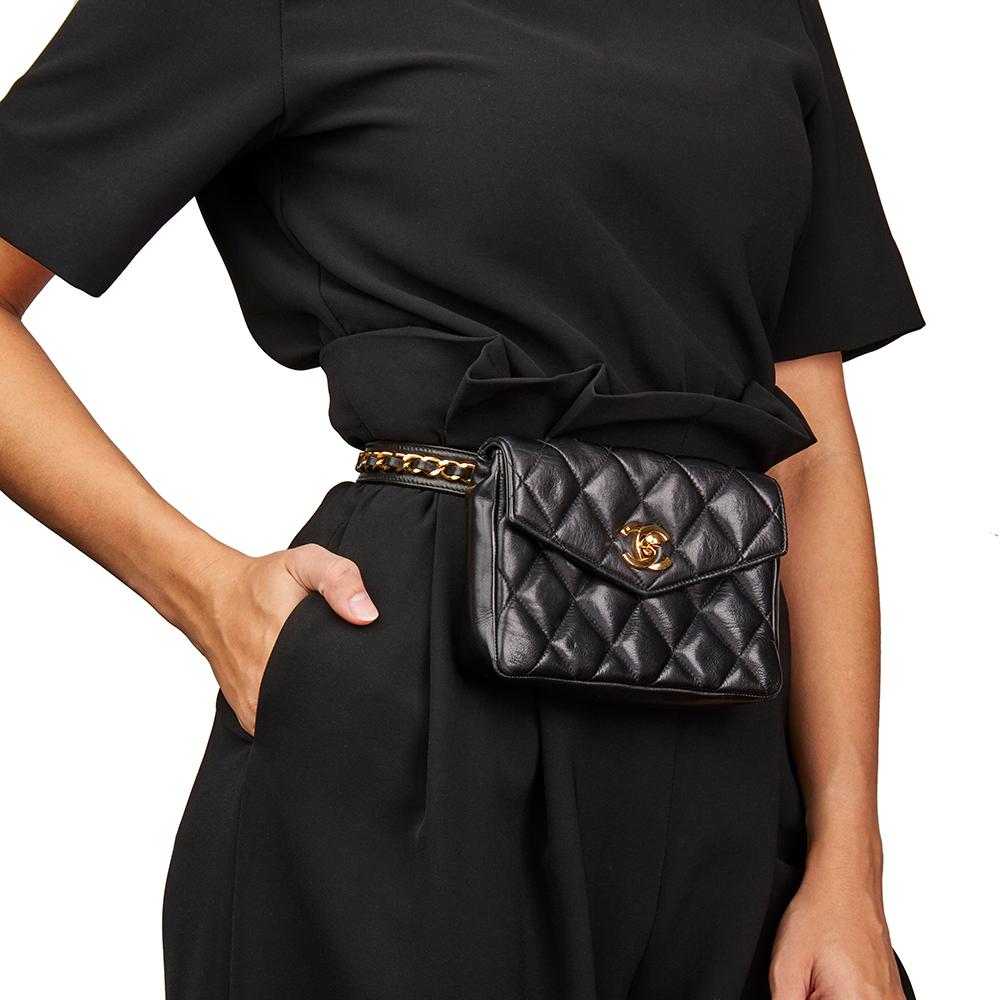 1990's Chanel Black Quilted Lambskin Vintage Classic Belt Bag 3