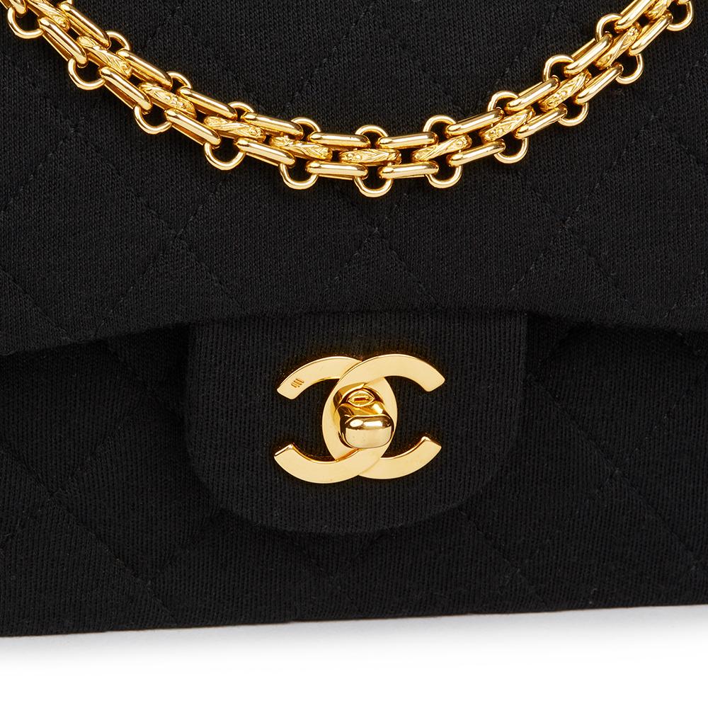 1988 Chanel Black Quilted Jersey Fabric Vintage Small Classic Double Flap Bag 2