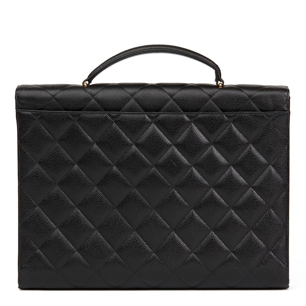 1996 Chanel Black Quilted Caviar Leather Vintage Jumbo XL Classic Briefcase 1
