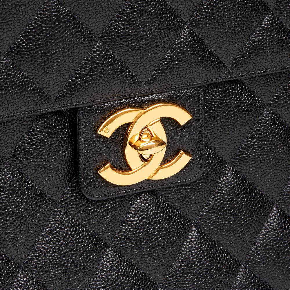 1996 Chanel Black Quilted Caviar Leather Vintage Jumbo XL Classic Briefcase 2