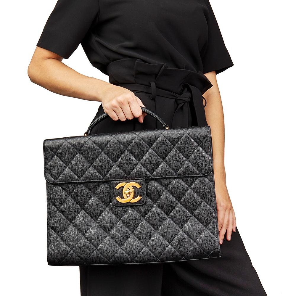 1996 Chanel Black Quilted Caviar Leather Vintage Jumbo XL Classic Briefcase 7