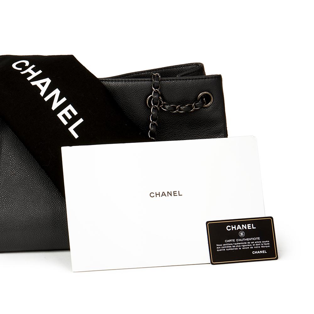 2016 Chanel Black Quilted Metallic Caviar Leather Woven Chain Shopping Bag 7