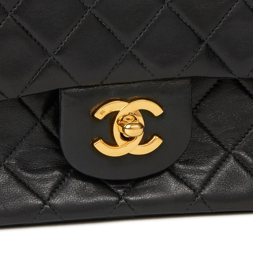 1991 Chanel Black Quilted Lambskin Vintage Small Classic Double Flap Bag 2