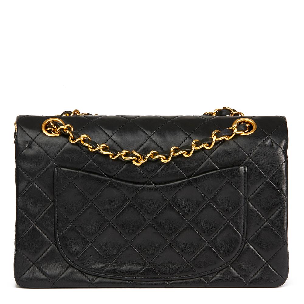 Women's 1990 Chanel Black Quilted Lambskin Vintage Small Classic Double Flap Bag