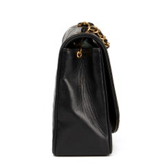 1991 Chanel Black Quilted Lambskin Vintage Medium Diana Classic Single Flap Bag