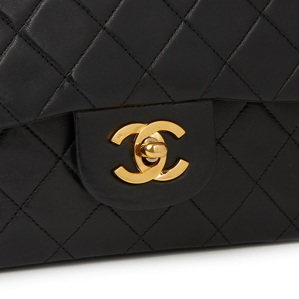 1990 Chanel Black Quilted Lambskin Vintage Small Classic Double Flap Bag 2