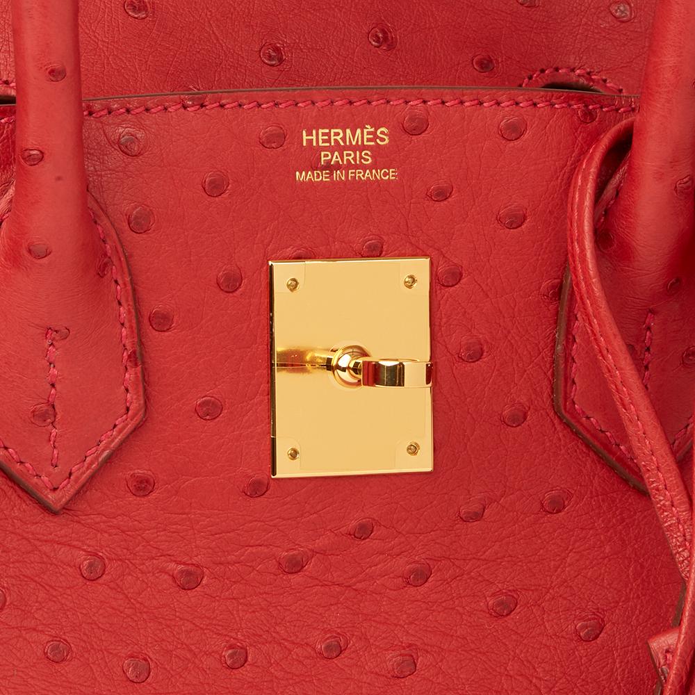 2015 Hermes Rouge Vif Ostrich Leather Birkin 30cm 2