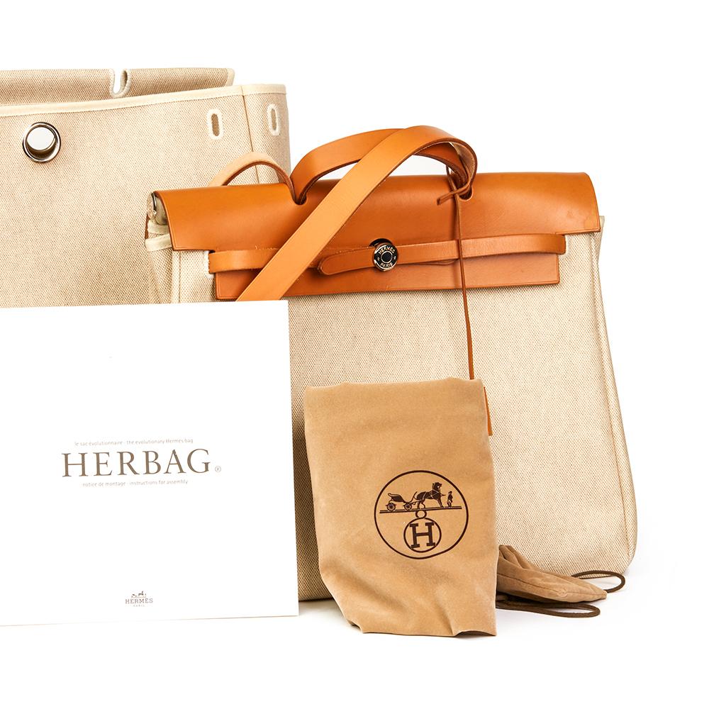 2001 Hermes Natural Hunter Cowhide Leather & Beige Canvas Herbag MM 2 in 1 7