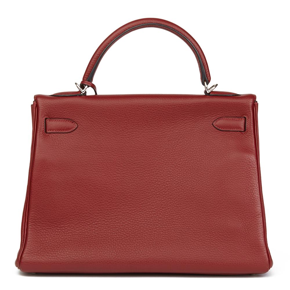 Brown 2006 Hermes Rouge H Clemence Leather Kelly 32cm Retourne