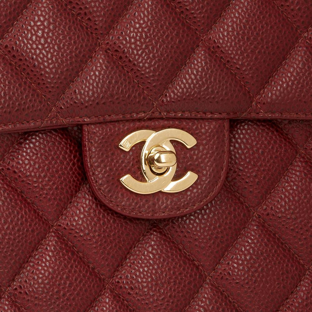 Brown 2002 Chanel Burgundy Caviar Leather Vintage Jumbo Single Flap Bag