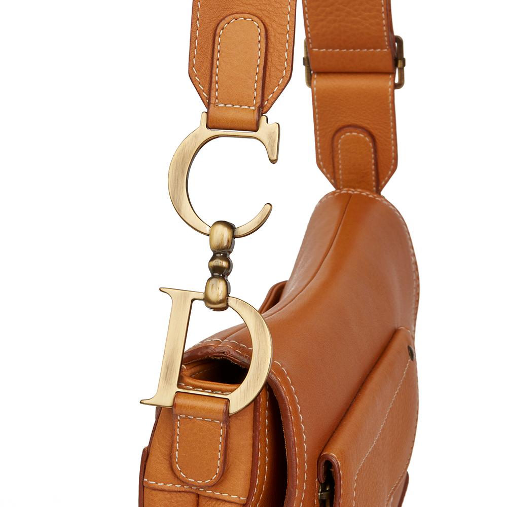 Women's 2002 Christian Dior Brown Calfskin Leather Double Baudrier Saddle Bag