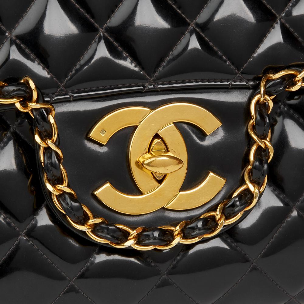 1994 Chanel Black Quilted Vinyl Chain Around Vintage Maxi Jumbo XL Flap Bag 1