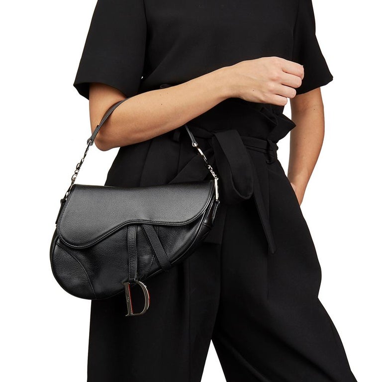 christian dior black leather saddle bag