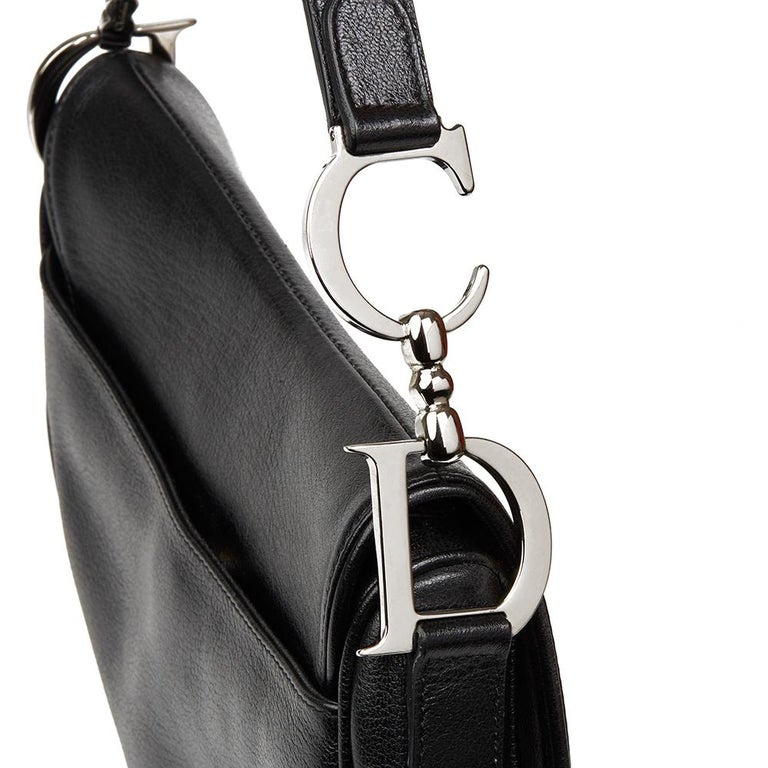 christian dior black leather saddle bag
