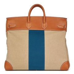 2015 Hermès Barenia Leather & Beige Canvas Blue Flag Birkin 50cm HAC
