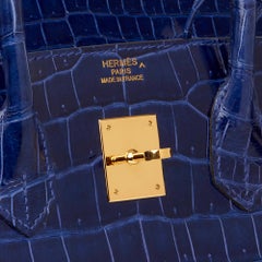 2013 Hermès Blue Saphir Shiny Porosus Crocodile Leather Birkin 35cm