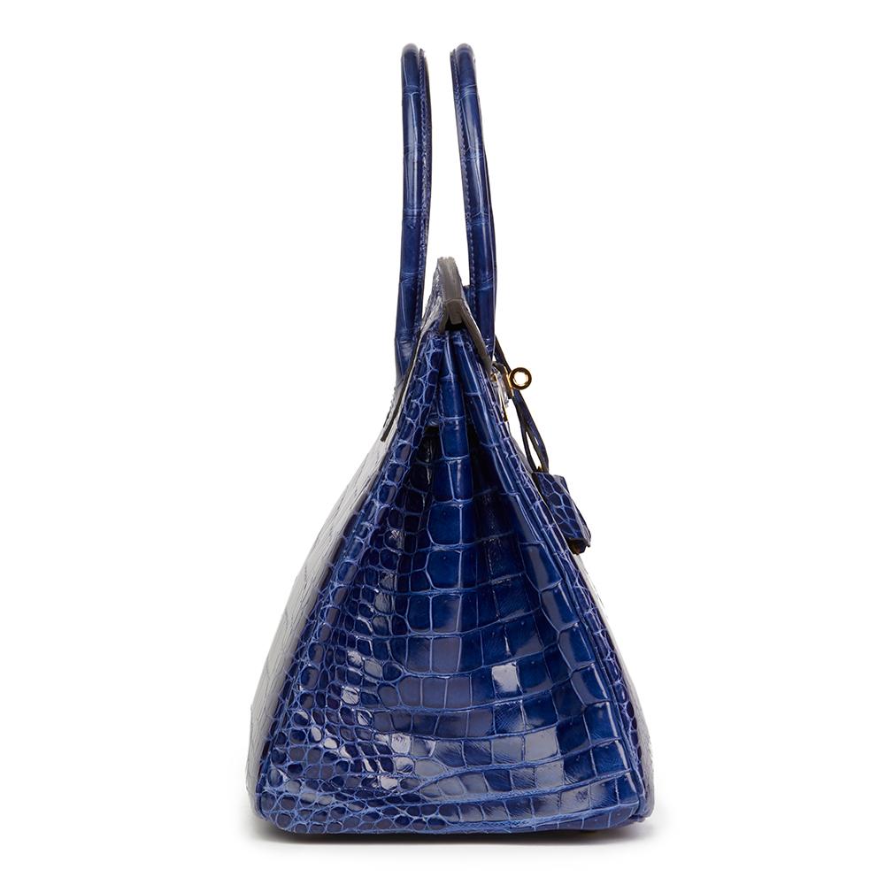 2013 Hermès Blue Saphir Shiny Porosus Crocodile Leather Birkin 35cm  4
